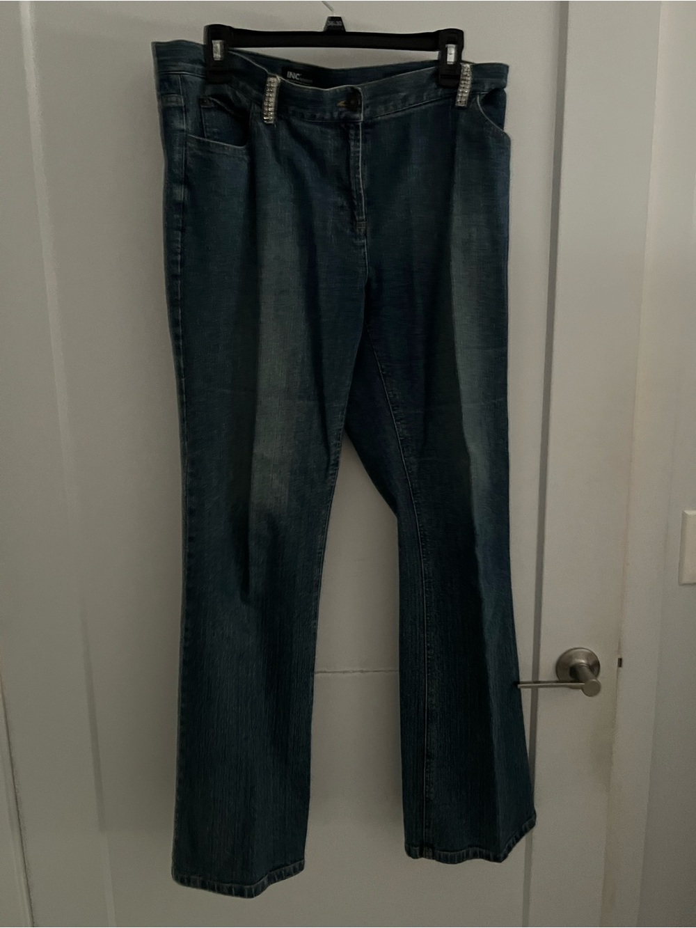 Classic Women's Dark Blue Jeans INC rhinestone